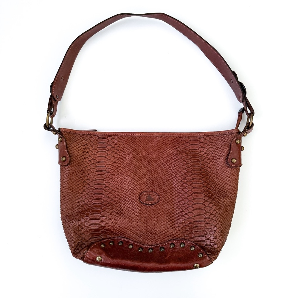 Vintage Sergios Collection Studded Snakeskin Embossed Leather Shoulder Bag